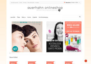 Screenshot der Shop-Webseite von Auerhahn Onlineshop für Maria Galland Produkte