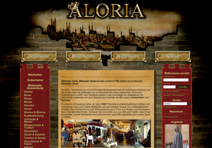 Screenshot der Shop-Webseite von ALORIA - Hobby & Mittelalter