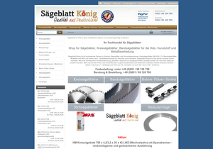 Screenshot der Shop-Webseite von Sägeblatt König