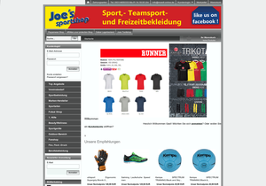Screenshot der Shop-Webseite von Joe´s Sportshop