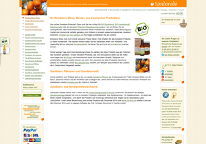 Screenshot der Shop-Webseite von Sandorado - Der SanddornShop