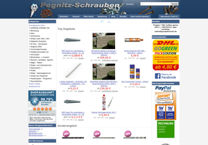 Screenshot der Shop-Webseite von Pegnitz Schrauben