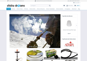 Screenshot der Shop-Webseite von Shisha-Dreams