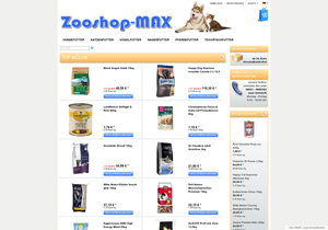 Screenshot der Shop-Webseite von Zooshop-MAX