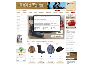 Screenshot der Shop-Webseite von World of  Western