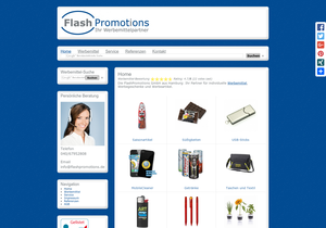 Screenshot der Shop-Webseite von FlashPromotions - Werbemittel