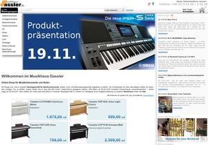 Screenshot der Shop-Webseite von Musikhaus Dassler