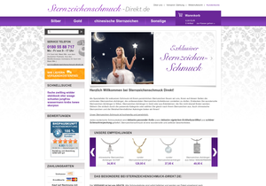 Screenshot der Shop-Webseite von Sternzeichenschmuck Direkt