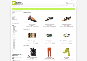 Screenshot der Shop-Webseite von Outdoor-Climbing