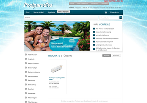 Screenshot der Shop-Webseite von Poolparadies