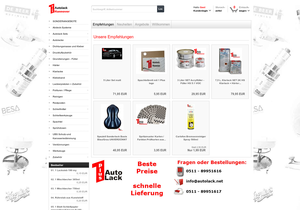 Screenshot der Shop-Webseite von 1plus autolack hannover