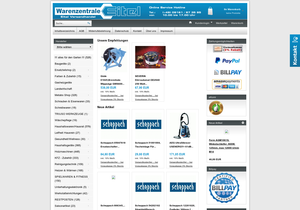 Screenshot der Shop-Webseite von Warenzentrale Eitel