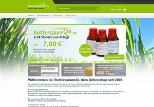 Screenshot der Shop-Webseite von buttersaeure24.de