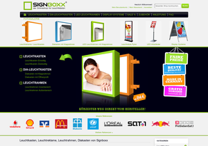 Screenshot der Shop-Webseite von Signboxx - der Onlineshop für Leuchtkästen