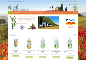 Screenshot der Shop-Webseite von Toskana-Laden.de