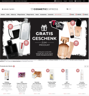 Screenshot der Shop-Webseite von CosmeticExpress