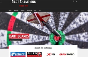 Screenshot der Shop-Webseite von Dart Champions