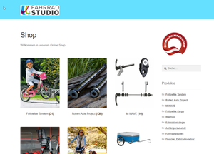 Screenshot der Shop-Webseite von Fahrradstudio Shop