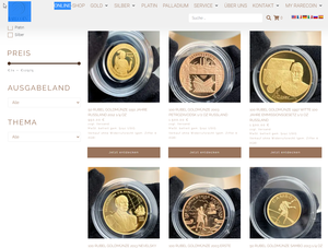 Screenshot der Shop-Webseite von RareCoin Seltene Münzen