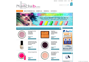 Screenshot der Shop-Webseite von Nailclub Berlin Onlineshop