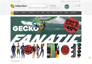 Screenshot der Shop-Webseite von W&O Surfshop Münster