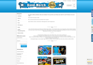 Screenshot der Shop-Webseite von band-merch.de