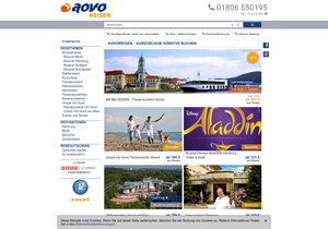 Screenshot der Shop-Webseite von Aovo Reisen