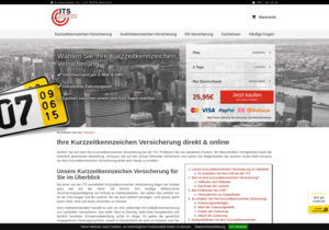 Screenshot der Shop-Webseite von ITS Kurzzeitkennzeichen Versicherungen