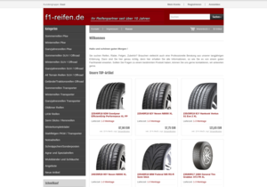 Screenshot der Shop-Webseite von F1-Reifen