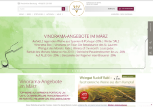 Screenshot der Shop-Webseite von Vinorama.at