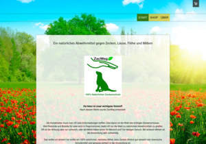 Screenshot der Shop-Webseite von ZacWeg natürlicher Schutz gegen Zecken,Flöhe und Läuse