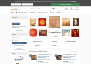 Screenshot der Shop-Webseite von devananda.de