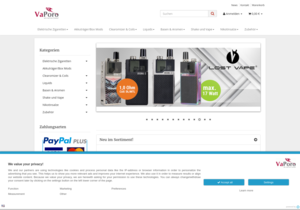 Screenshot der Shop-Webseite von Vaporo