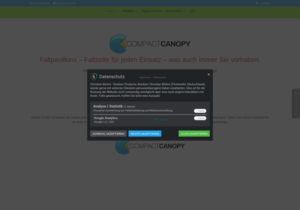 Screenshot der Shop-Webseite von compact-canopy