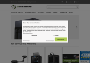Screenshot der Shop-Webseite von 3D-Printmaster