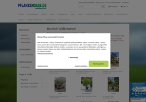 Screenshot der Shop-Webseite von Pflanzenoase