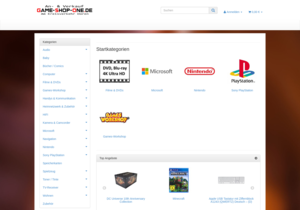 Screenshot der Shop-Webseite von Game-Shop-one