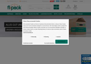 Screenshot der Shop-Webseite von flpack