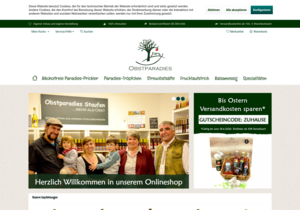 Screenshot der Shop-Webseite von Obstparadies