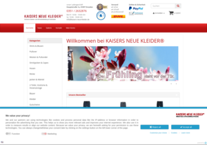 Screenshot der Shop-Webseite von KAISERS NEUE KLEIDER