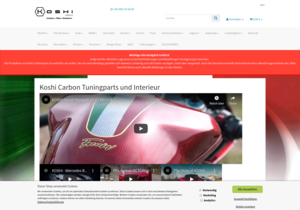 Screenshot der Shop-Webseite von koshi-carbon