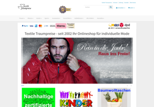 Screenshot der Shop-Webseite von Textile Traumpreise
