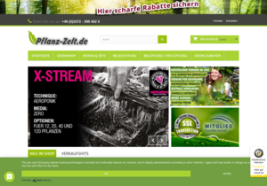 Screenshot der Shop-Webseite von Pflanz-Zelt