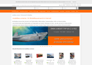 Screenshot der Shop-Webseite von Modellbau-Universe.de