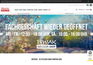 Screenshot der Shop-Webseite von Biwak Outdoor-Shop GmbH