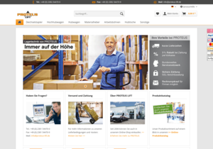 Screenshot der Shop-Webseite von proteus-lift.de