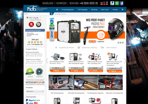 Screenshot der Shop-Webseite von HDB Schweiß Shop