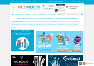 Screenshot der Shop-Webseite von ABC Dental Care Online-Shop für Zahnpflege und Mundhygiene