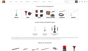 Screenshot der Shop-Webseite von Shisha Markt