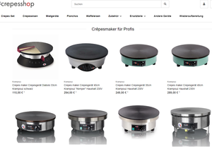Screenshot der Shop-Webseite von crepesshop